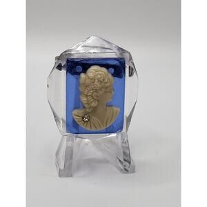 Vintage Cameo Brooch Blue Lucite Faceted Frame